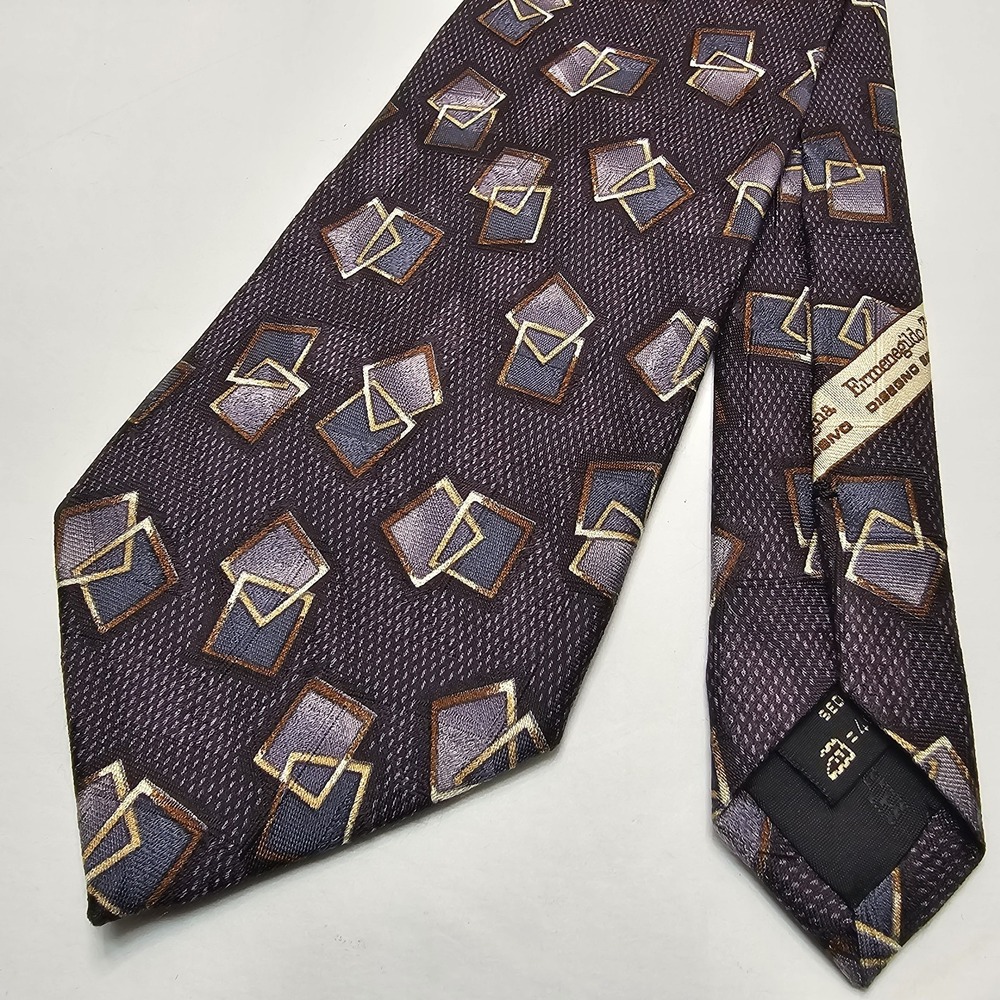 Ermenegildo Zegna Disegno Esclusivo Silk Neck Tie Purple Gray Geometric Italy